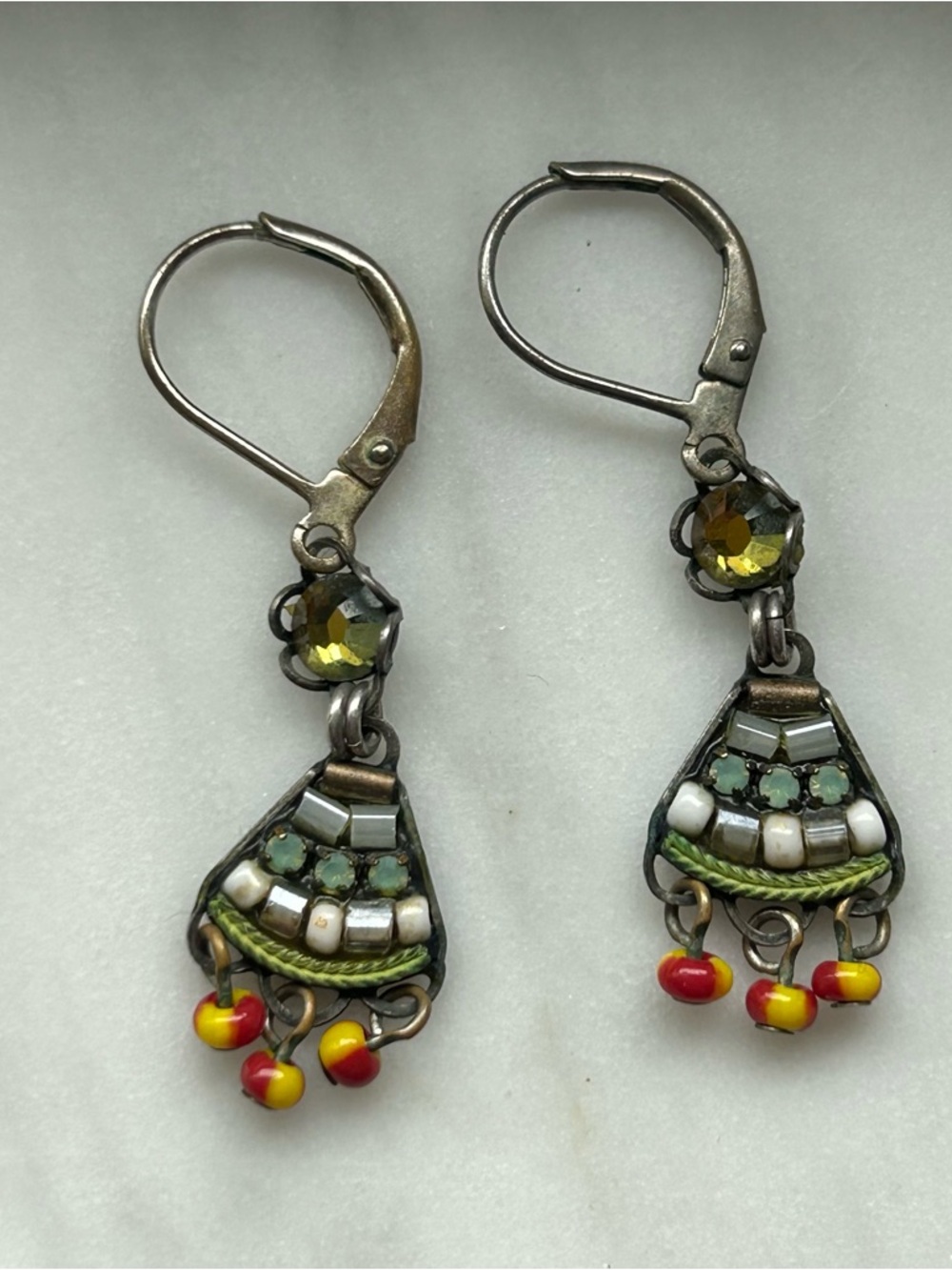 Vintage Ayala Bar Multicolor Beaded Dangle Earrings Leverback,Vintage Maker mark